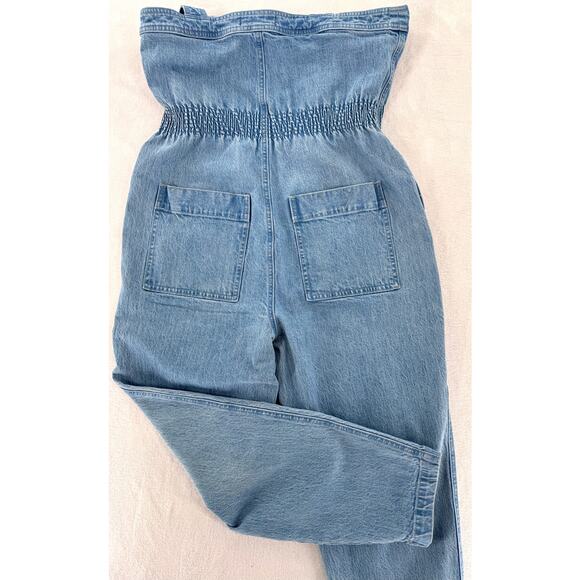 Madewell Smock Waist Denim Jumpsuit Pantsuit Overalls Zip up Blue Jeans Medium - Picture 5 of 12